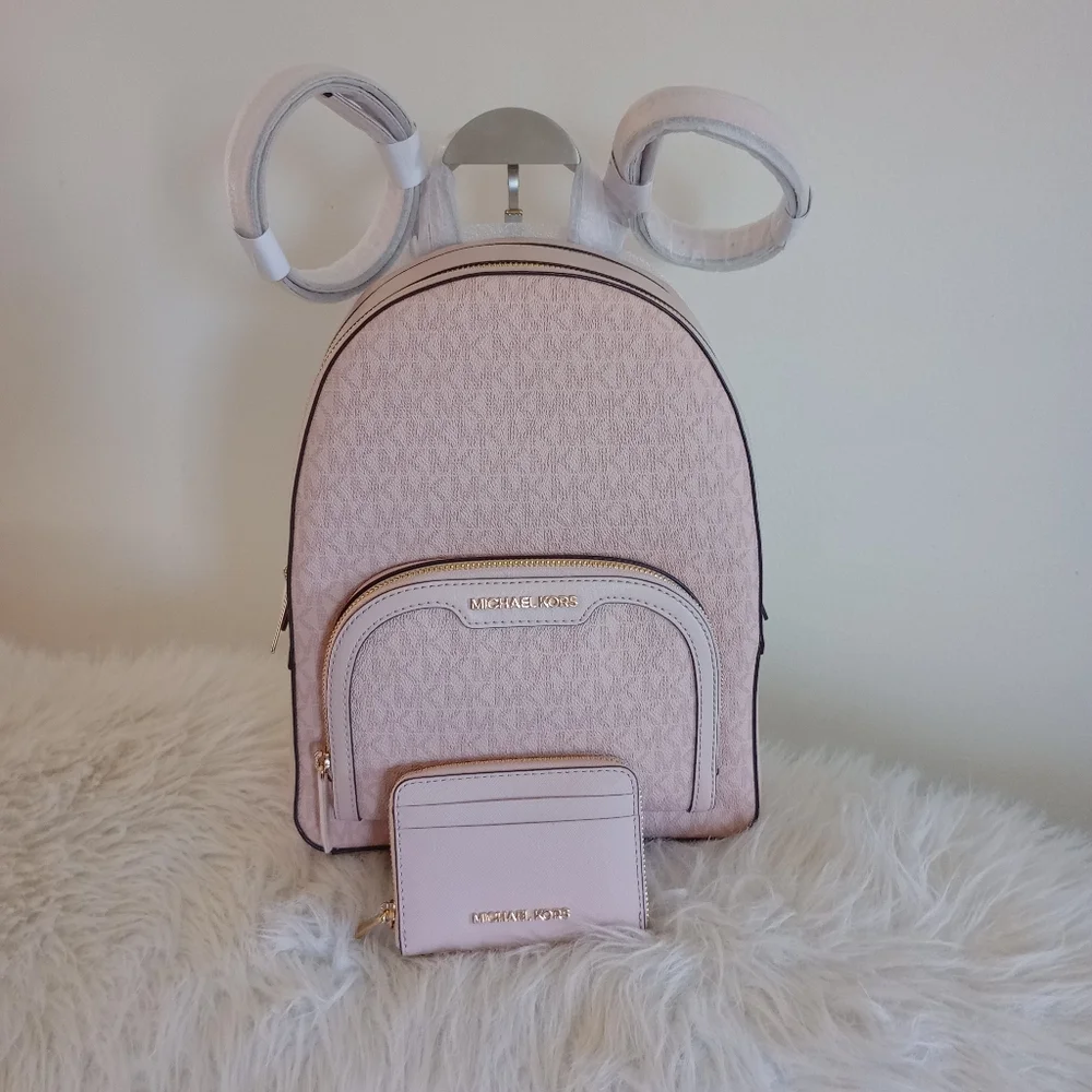 NWT Michael Kors Pink Powder Blush Jaycee Backpack With Matching Card Holder SET - Picture 2 of 8